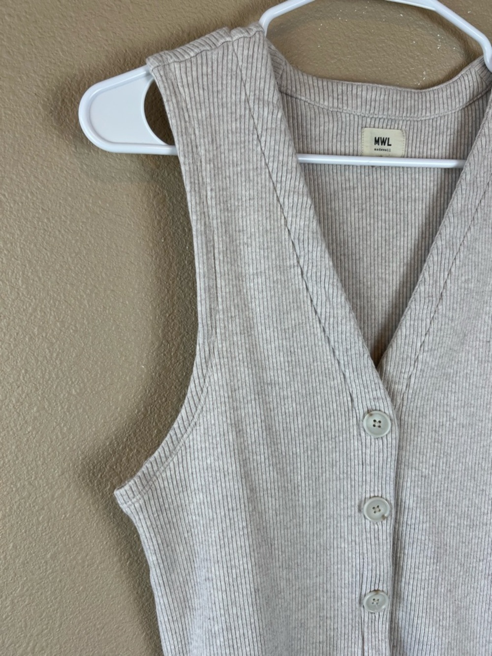 Madewell Cream Ribbed Button-Front Tank - Picture 4 of 8